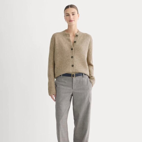 Everlane The Crew Cardigan in Alpaca in Dark Heathered Camel, Size Small - Picture 2 of 9